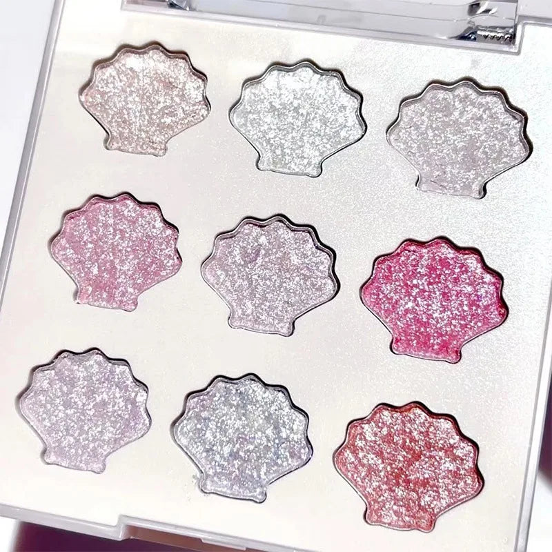 Shell Eyeshadow Palette Sparkling Pearlescent Glitter Eye Shadow Plate Diamond Highlight Eye Makeup Cosmetic for Autumn Winter Zpaxo 9 colors