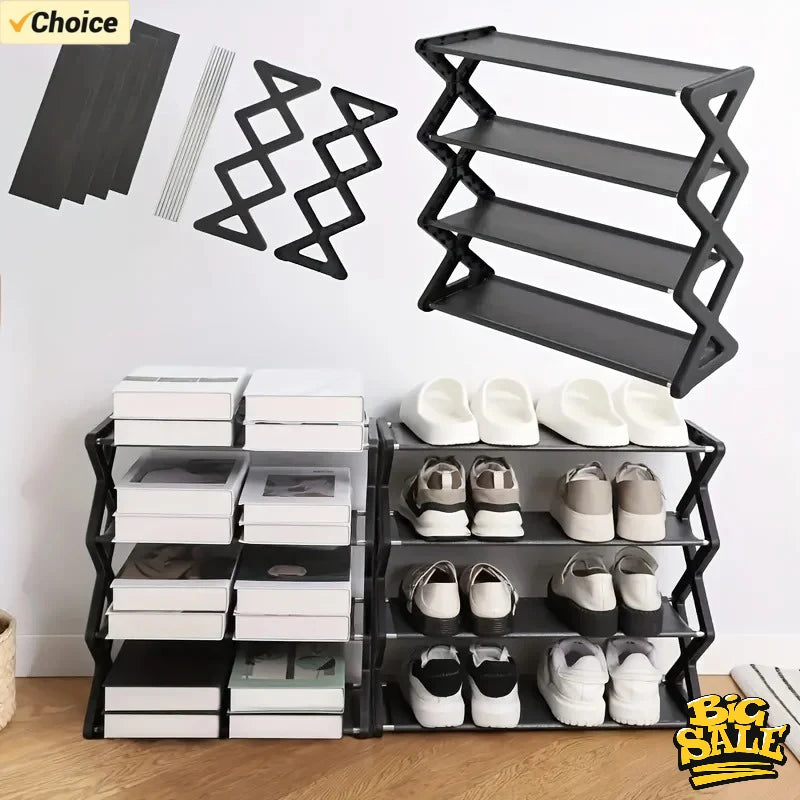 4Layer X-Type Multi Layered and Space Saving Shoe Rack,Solid Color Simple Home Assembly Shoe Rack,Suitable for Porch,Living Room Zpaxo