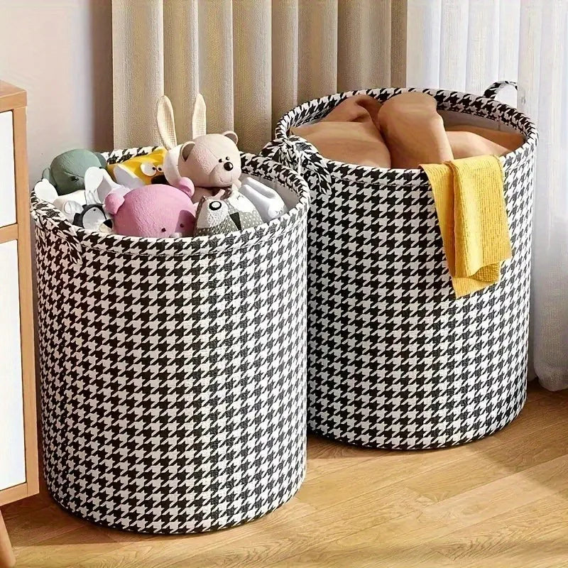 Foldable Checkered Storage Basket Black White Durable Fabric Laundry Zpaxo