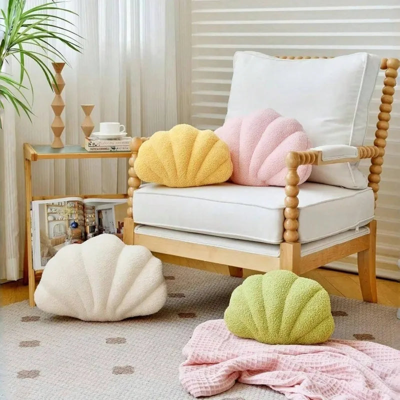 4 Colors Shell Shaped Plush Pillow Adorable Fluffy Throw Cushion Bed Zpaxo