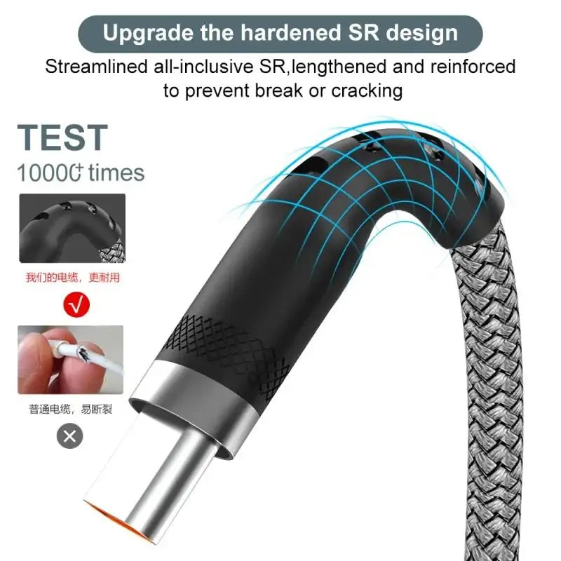 1/3/5/8m USB A to Type C Charging Extended Cable 6A Fast Charger Nylon Braided USB Type C Charging Data Cable For iPhone Huawei Zpaxo
