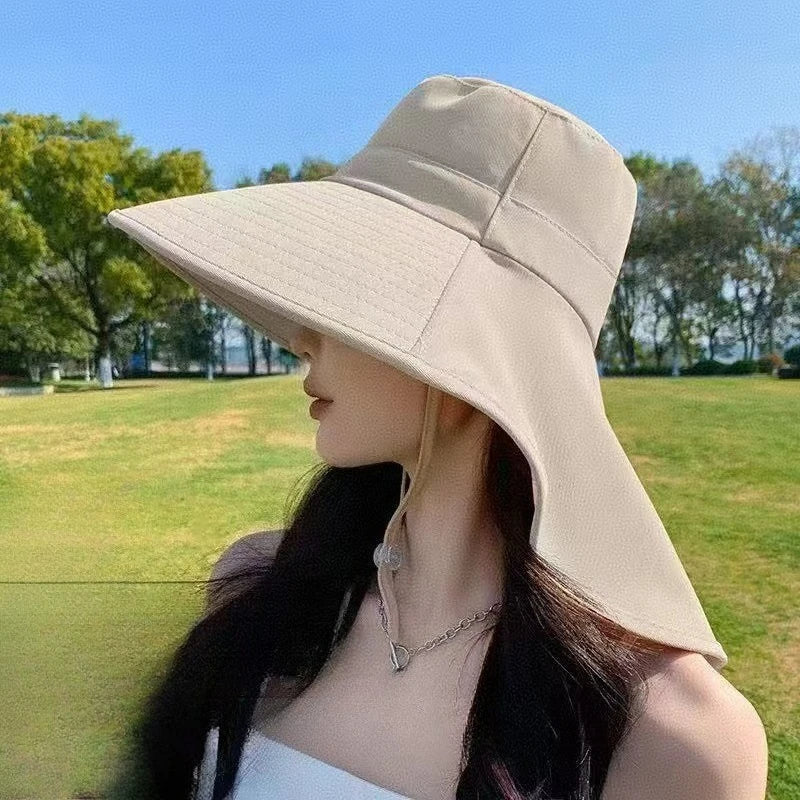 Women's Summer Sun Hat Fisherman Wide Brim Shawl Detachable Cycling Zpaxo beige-1pc
