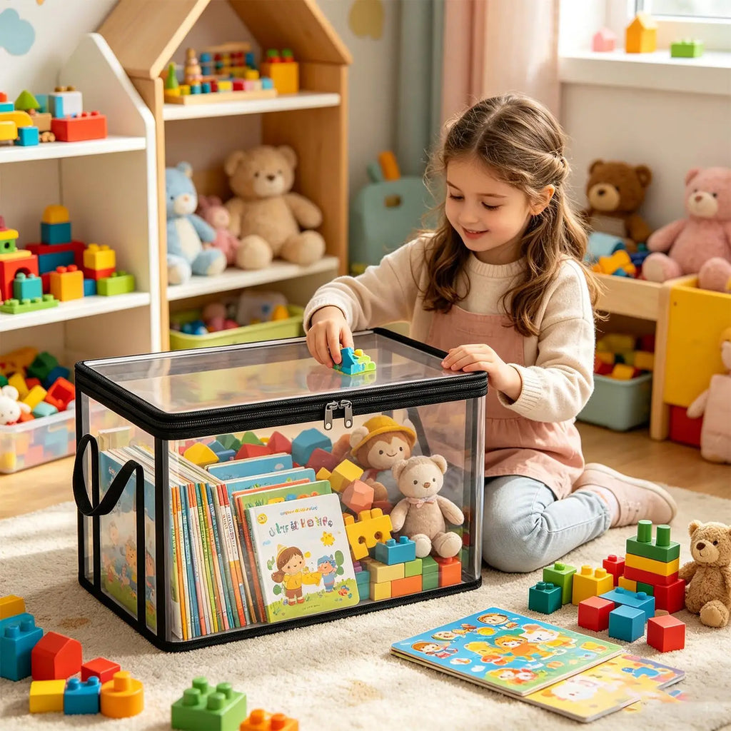 Clear Plastic Book Storage Box Large Capacity Stackable Organizer Zpaxo