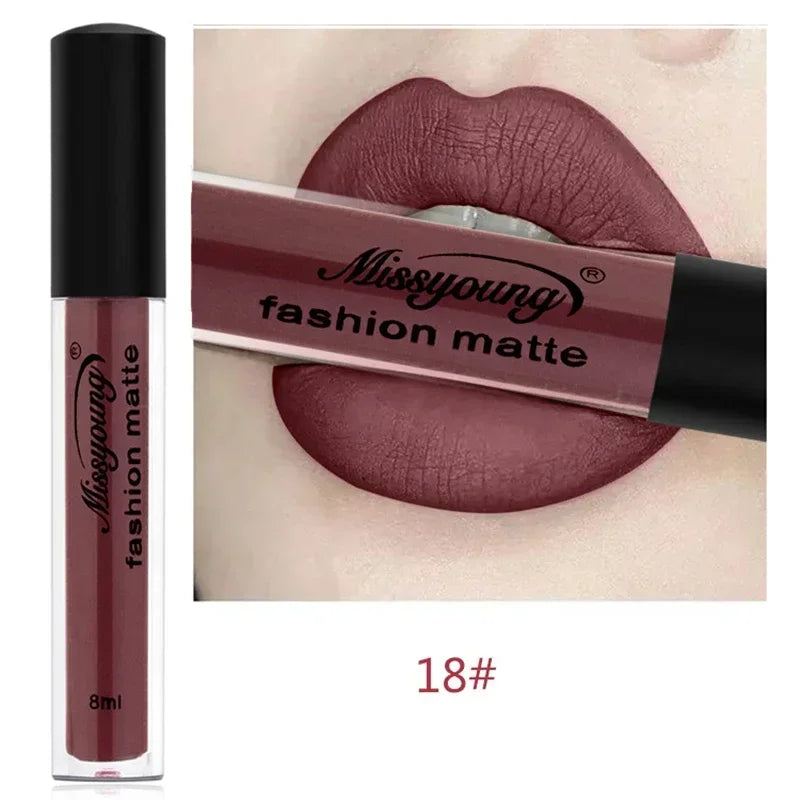 Makeup Lipstick Matte Brown Nude Chocolate Liquid Lip Gloss Batom Zpaxo 18