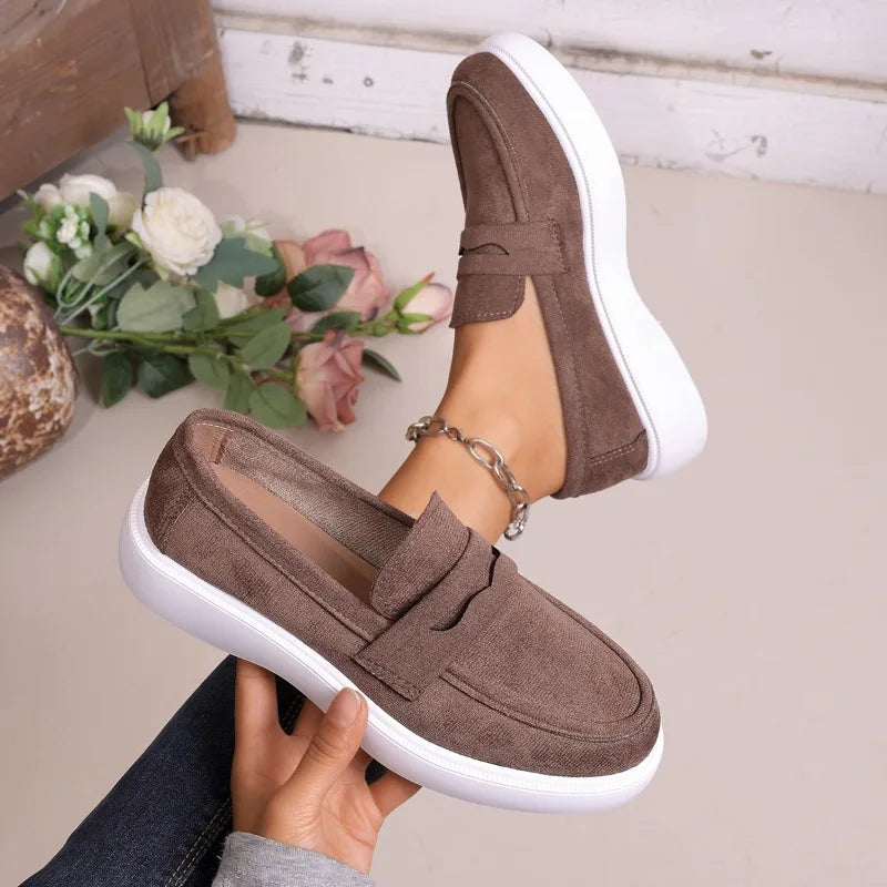 2026 Women's Sneakers Spring Slip Thick Soled Comfort Shoes Suede Zpaxo Khaki 43