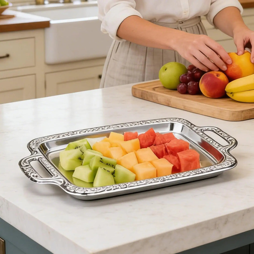 Stainless Tray Large Display Silver Table Decor Decorative Food Zpaxo