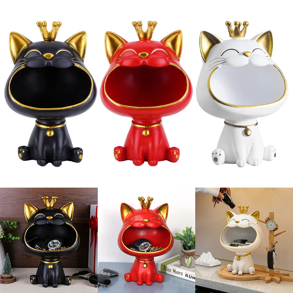 Cat Figurine Storage Box Creative Lucky Statue Decoration Cute Big Zpaxo