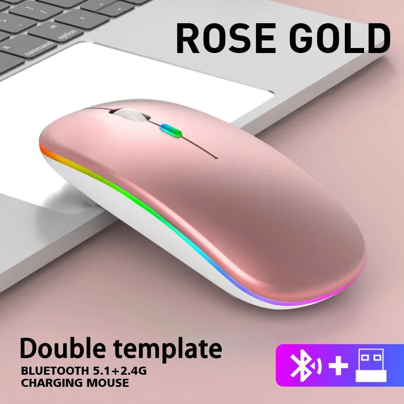 Wireless Mouse 2 4GHz Bluetooth Rechargeable Quiet Ergonomic Gaming Zpaxo Rose Gold