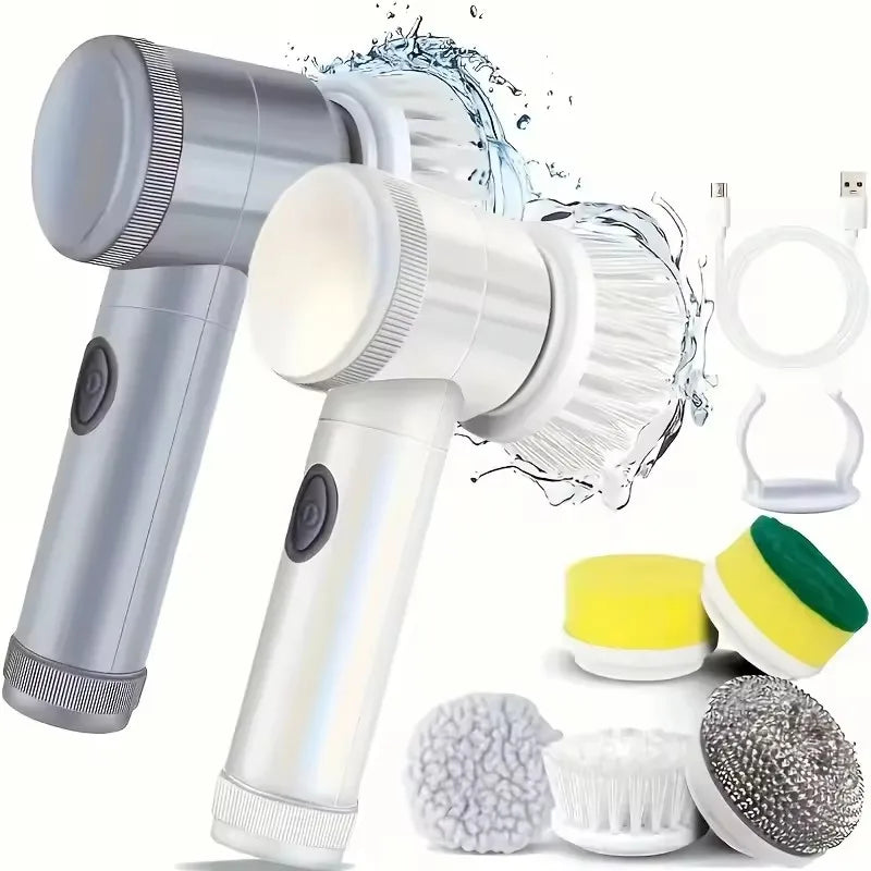Electric Spin Scrubber Cordless 5 Replaceable Brush Heads Cleaning Zpaxo