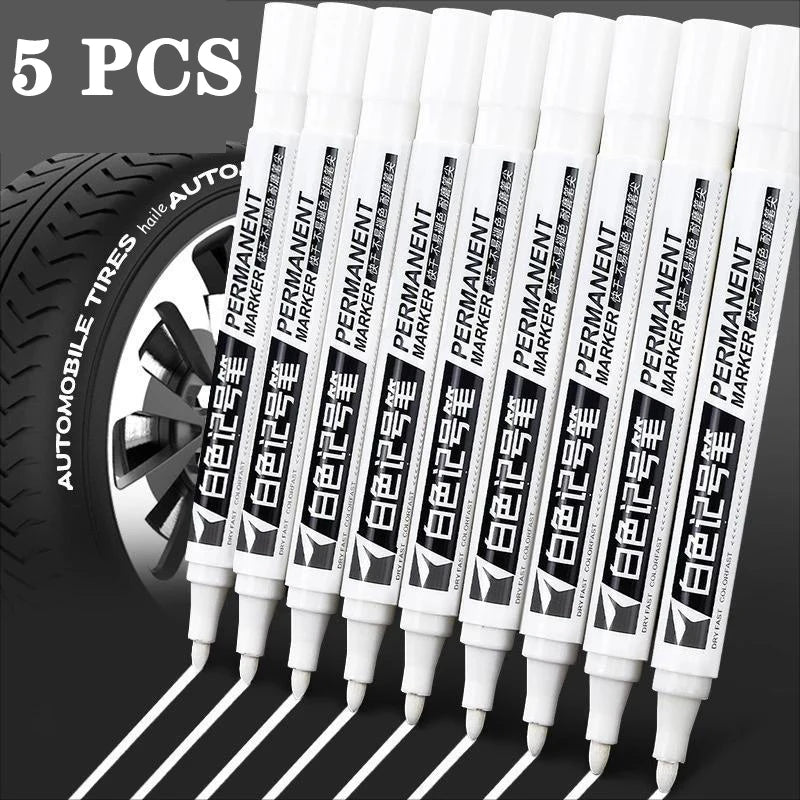5Pcs White Marker Pens Set Waterproof Permanent DIY Graffiti Pens For Tire Painting Notebook Tyre Tread Oily Environmental Pen Zpaxo 5pcs
