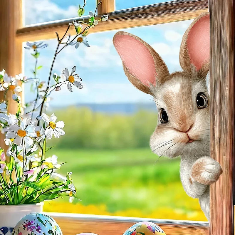Easter Bunny Peeking Window Decals Removable Static Cling Stickers Zpaxo