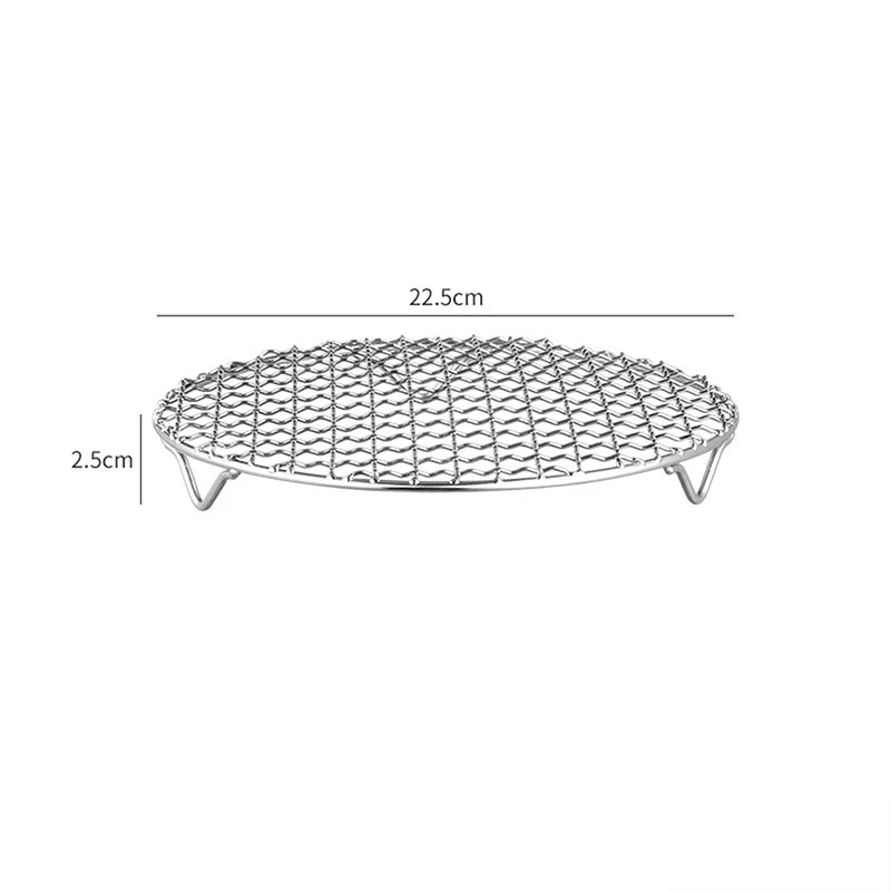 ▶Round Air Fryer Rack With Legs Stackable Grid Grilling Rack Stainless Steel Anti-corrosion For Home Kitchen Oven Steamer Cooker Zpaxo 22.5cm