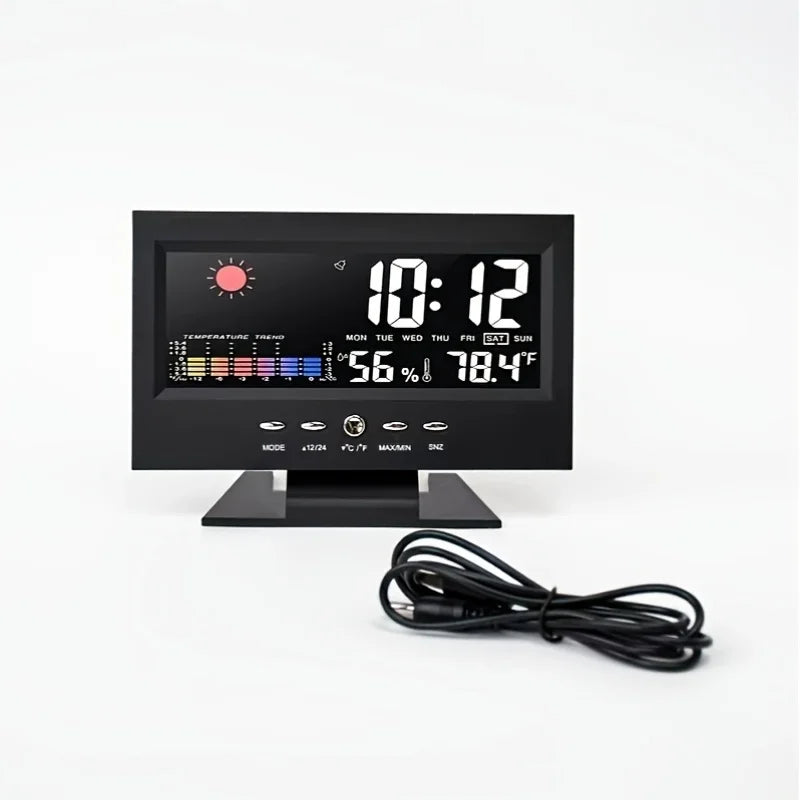 Large Backlit Display Digital Clock Voice Control Weather Station 12 Zpaxo Black MK0002A