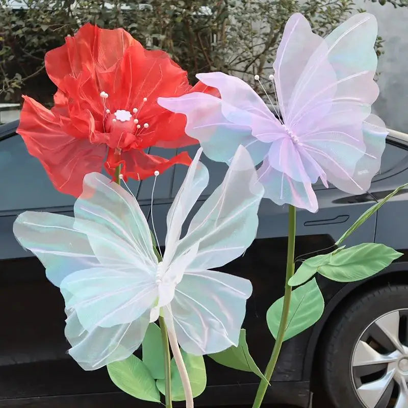 Giant Artificial Silk Peony Realistic Flowers Simulated Butterfly Zpaxo