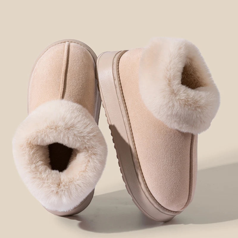 Women's Winter Slippers Arch Support Plush Indoor House Shoes Zpaxo Beige 44-45