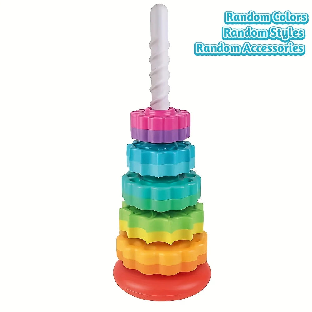 Rotating Rainbow Tower Stack Unstack Puzzle Toy 6 Colorful Levels Zpaxo Rainbow Tower