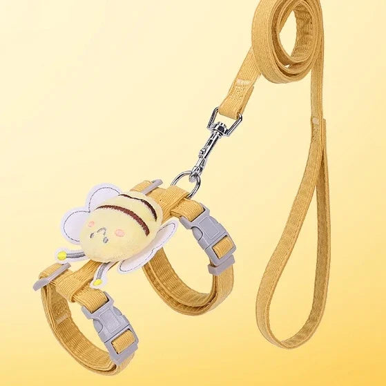 Cat Harness Leash Collar Adjustable Cartoon Bee Double Layer Dog Zpaxo yellow M (4.5-7.5kg of pet)