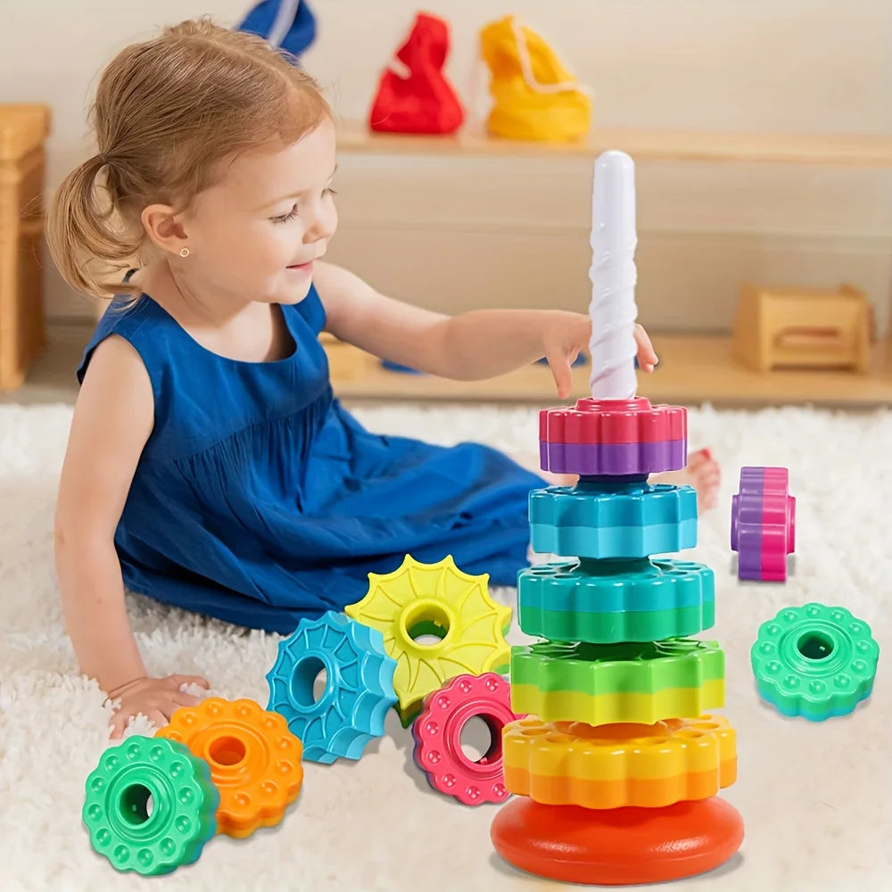 Rotating Rainbow Tower Stack Unstack Puzzle Toy 6 Colorful Levels Zpaxo