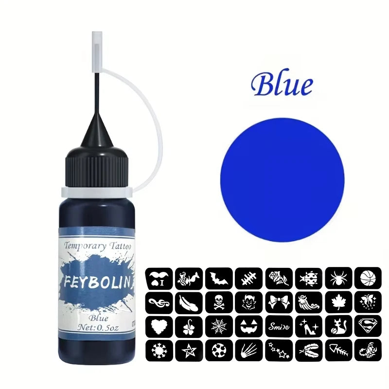 Temporary Tattoo Juice Paste with Templates,Temporary Henna Tattoo Ink Gel For Body Art Painting Cream,DIY Pigment Professional Zpaxo 04 blue