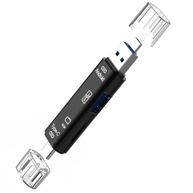 5 In 1 USB Type C Card Reader High Speed Data Transfer TF SD Memory Reading For Phone Tablet Laptop PC Office Travel Data Tool Zpaxo Black