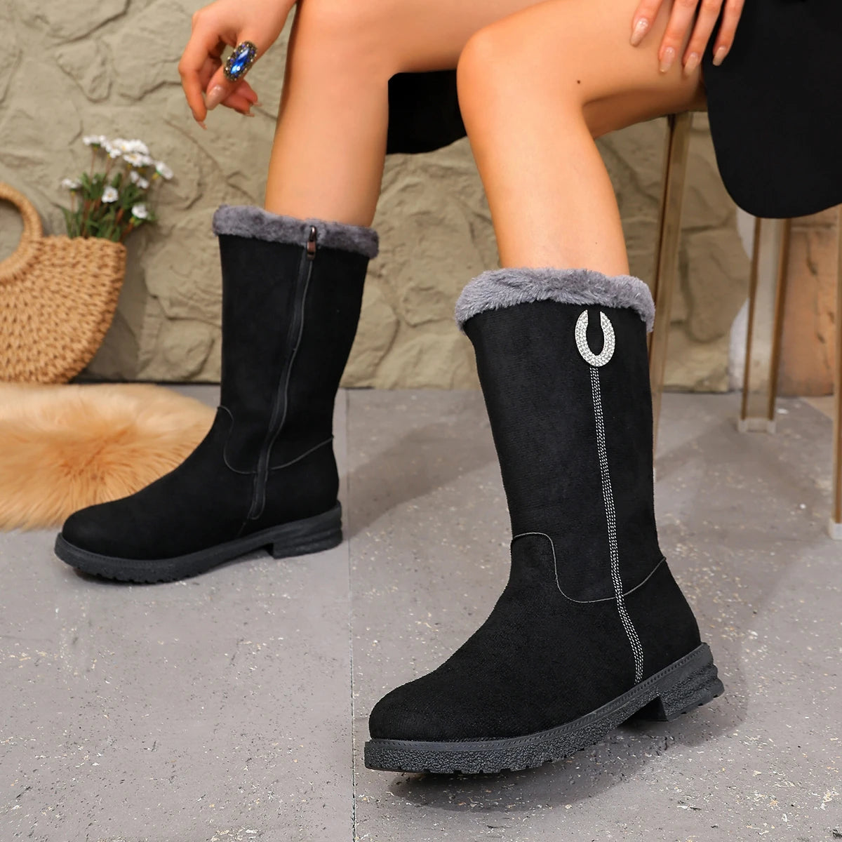 Women Boots 2025 New Wedge Platform Shoes for Women Winter Comfortable Cotton Shoes Fashion Mid-calf Boots Plush WarmSnow Boots Zpaxo