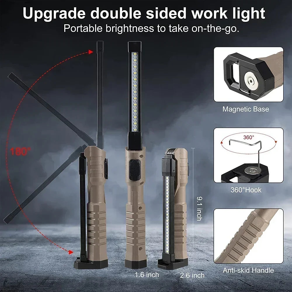 Folding COB XPE LED Work Light Handheld Flashlight Built-in Battery Zpaxo