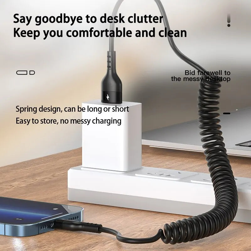 USB C 66W Car 5A Fast Charger Cable Spring Telescopic Phone Charging Zpaxo