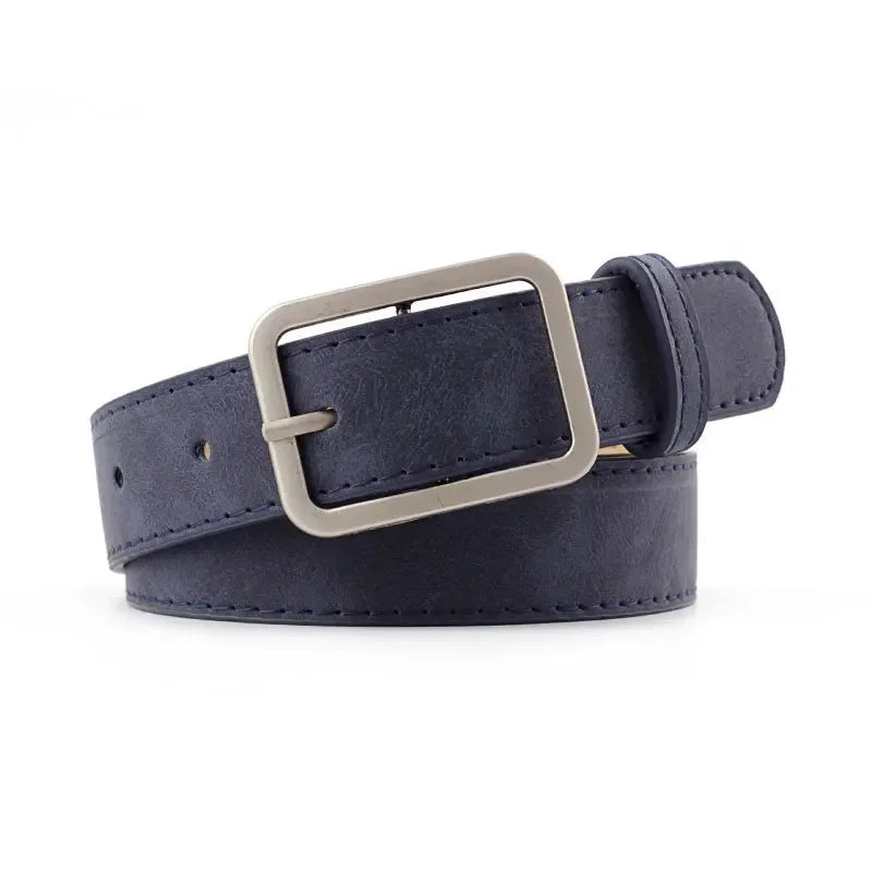 Fashion Square Pin Buckles Belts Women Silver Buckle Leather Jeans Zpaxo