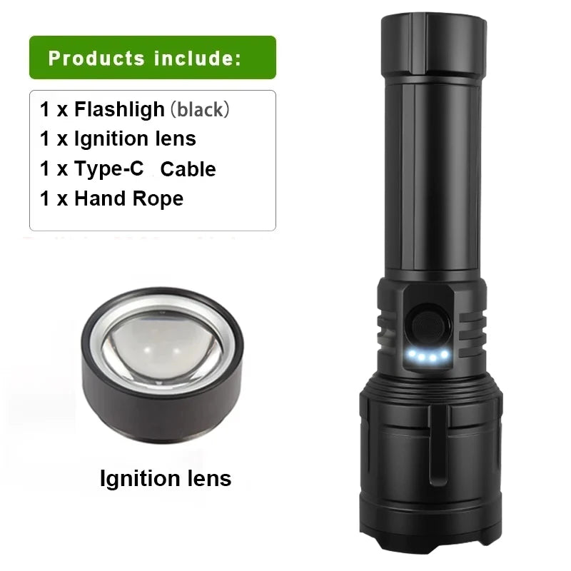 Flashlight Lighter Power Bank Rechargeable Zoomable 5 Mode Bright Zpaxo Black-NO Battery
