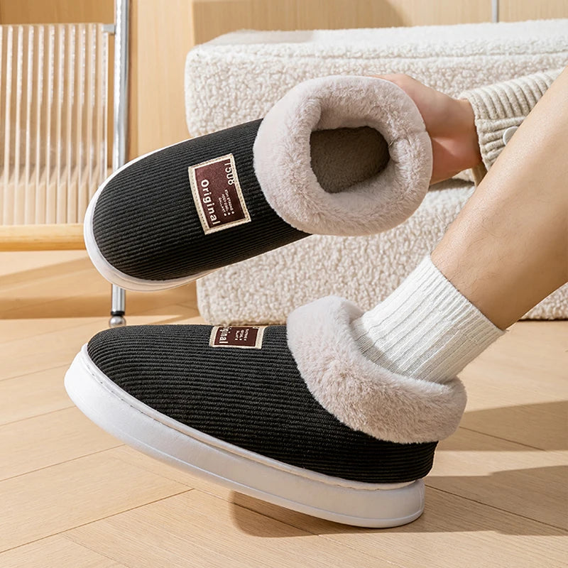 Winter Couple Concise Wrap Heels Plush Slippers Ladies' Non-slip Soft Zpaxo