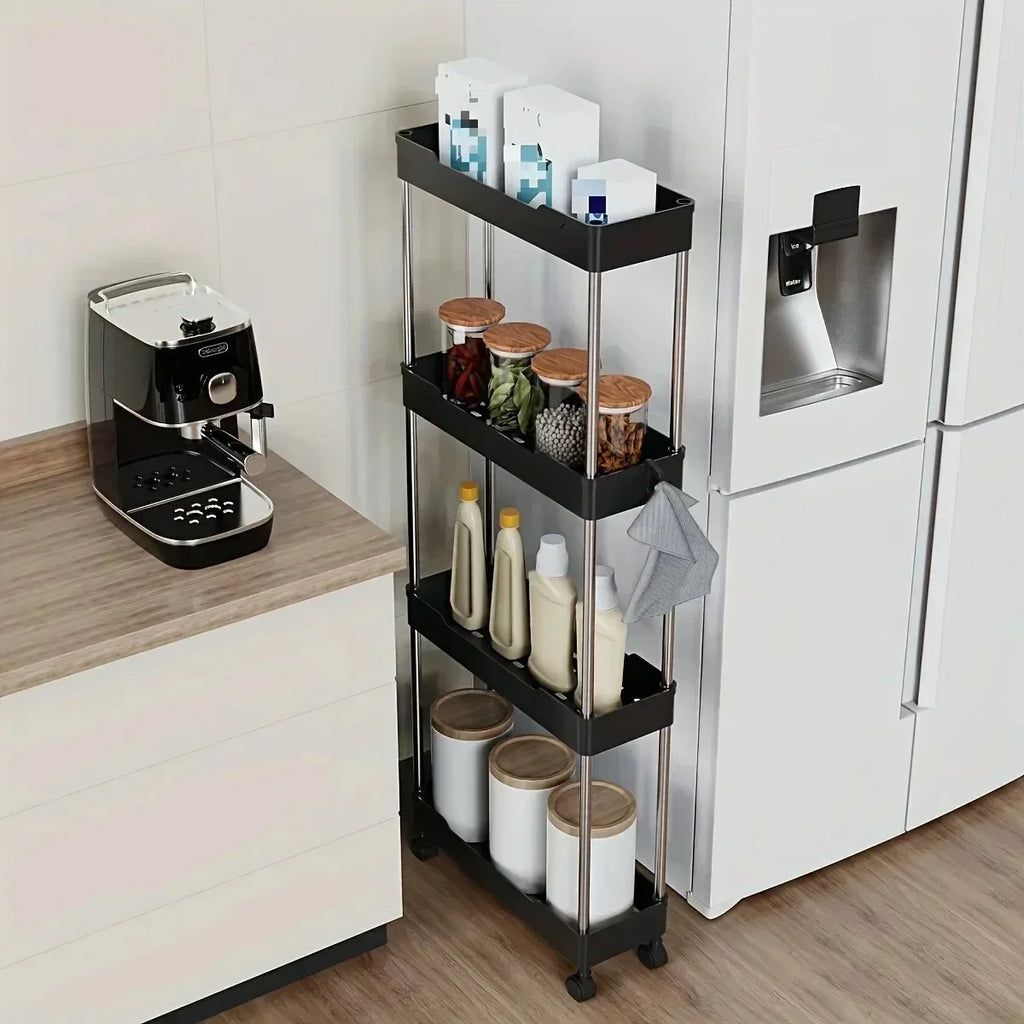 Space-saving Mobile Shelving Unitslim Rolling Storage Cart Wheels Zpaxo black 3 levels