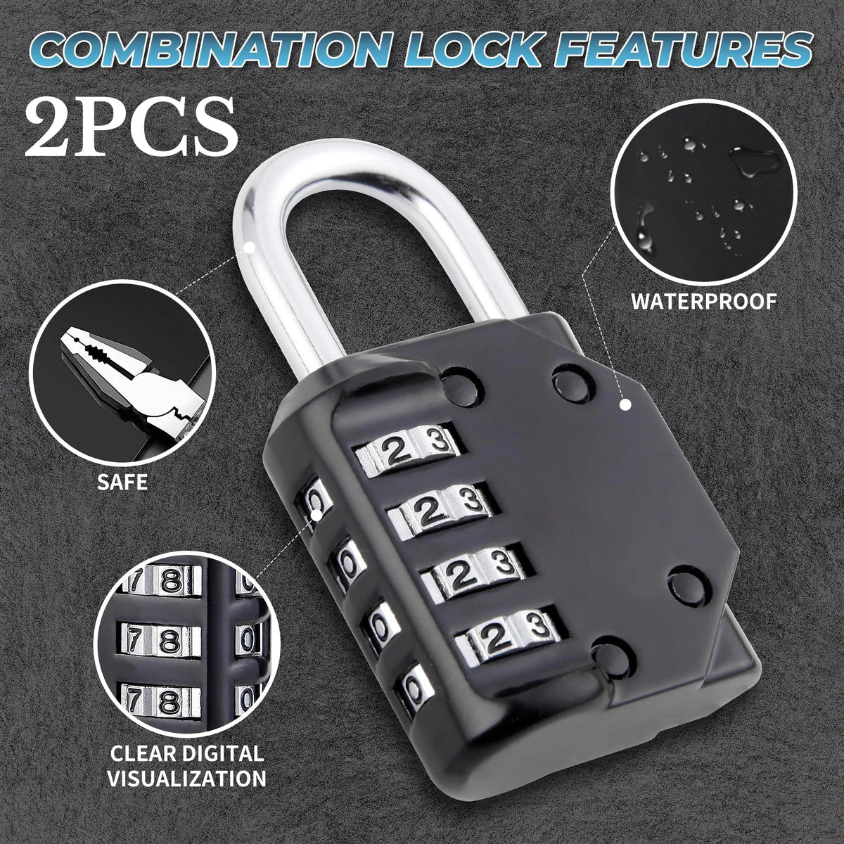 Combination Padlocks Lock Resettable 4-digit Padlock Combo Toolbox Zpaxo