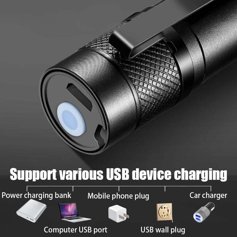 Rechargeable Mini Led Flashlight Zoomable Portable Outdoor Camping Zpaxo