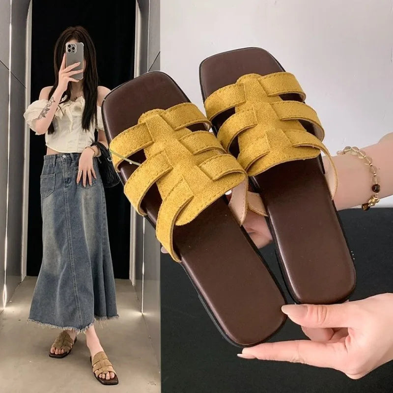 Summer New Women Slippers Flat Bottom Non-slip Outdoor Open Toe Beach Female Sandals Sexy Fashion Design Slides Woman Shoes Zpaxo