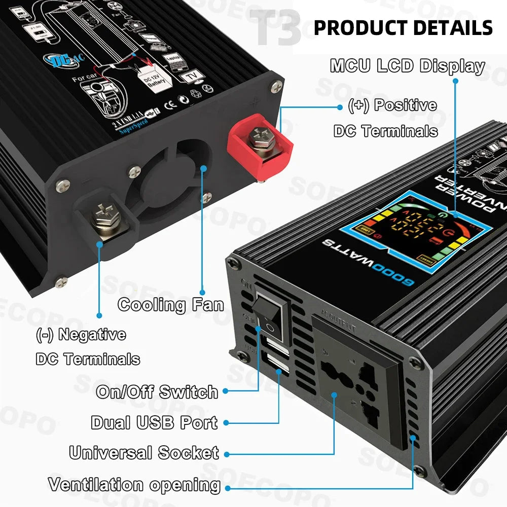 SOECOPO 6000W Solar System DC12V to AC110V 220V 100A MPPT Controller 300W Panel Inverter for Home RV Camping Power Backup CE FCC Zpaxo