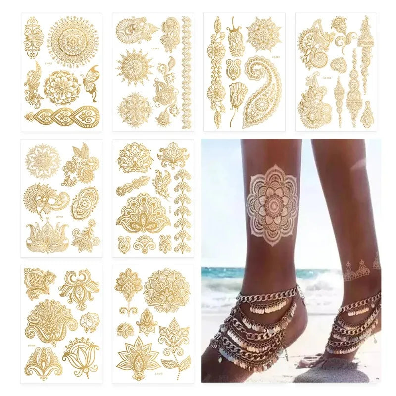 Waterproof Temporary Tattoo Sticker Flower Mandala Henna Rose Gold Zpaxo