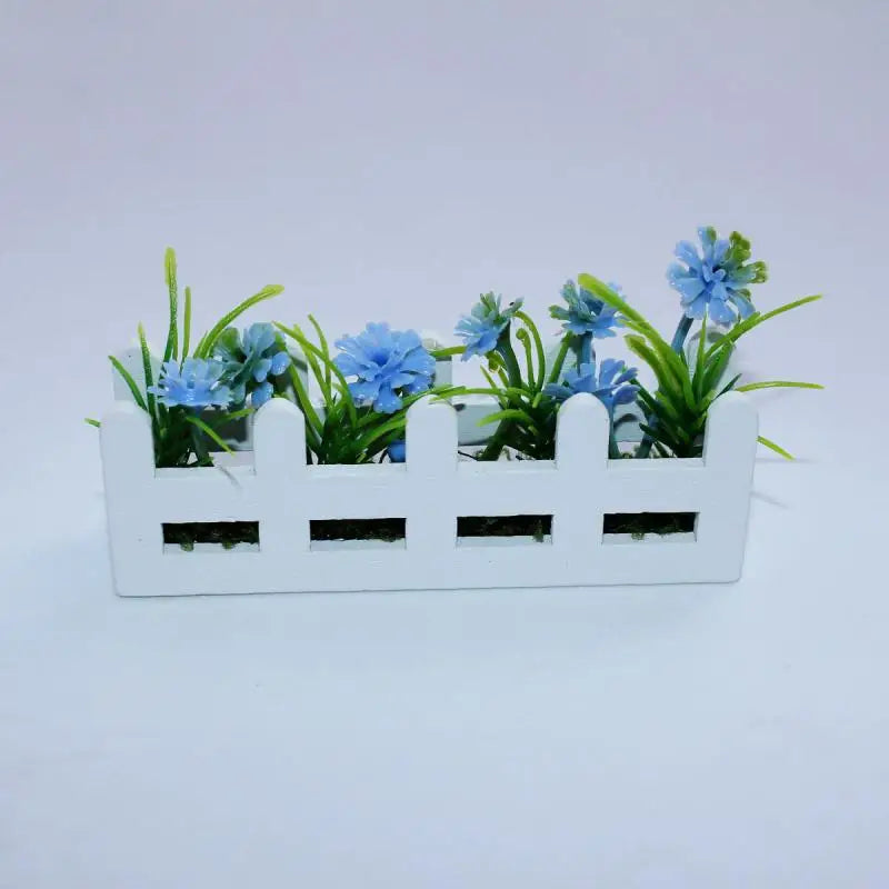 ▶1/12 Dollhouse Simulation Flower Potted Model Mini Garden Decoration Dolls House Micro Landscape Ornament Zpaxo Blue