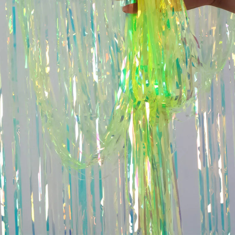 Gorgeous Backdrop Curtains Tinsel Fringe Foil Curtain Unicorn Zpaxo green 2m(drop)x1m(width)