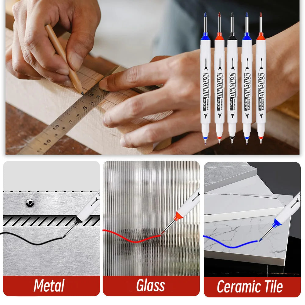 20mm Multi-Purpose Long Head Deep Marker Pen Woodworking Decoration Permanent Doule-Tip Marker Waterproof Metal Perforating Pen Zpaxo
