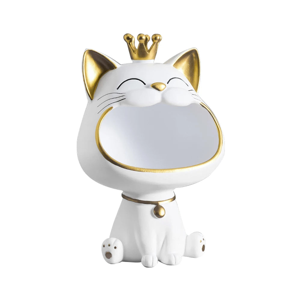 Cat Figurine Storage Box Creative Lucky Statue Decoration Cute Big Zpaxo White