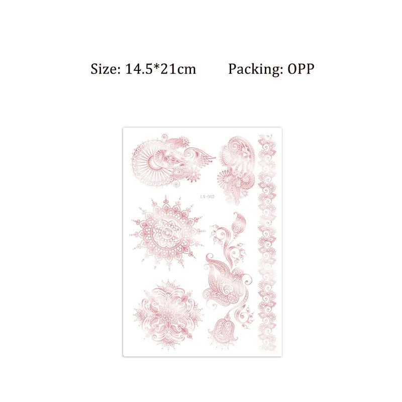 Waterproof Temporary Tattoo Sticker Flower Mandala Henna Rose Gold Zpaxo Rose Gold 002