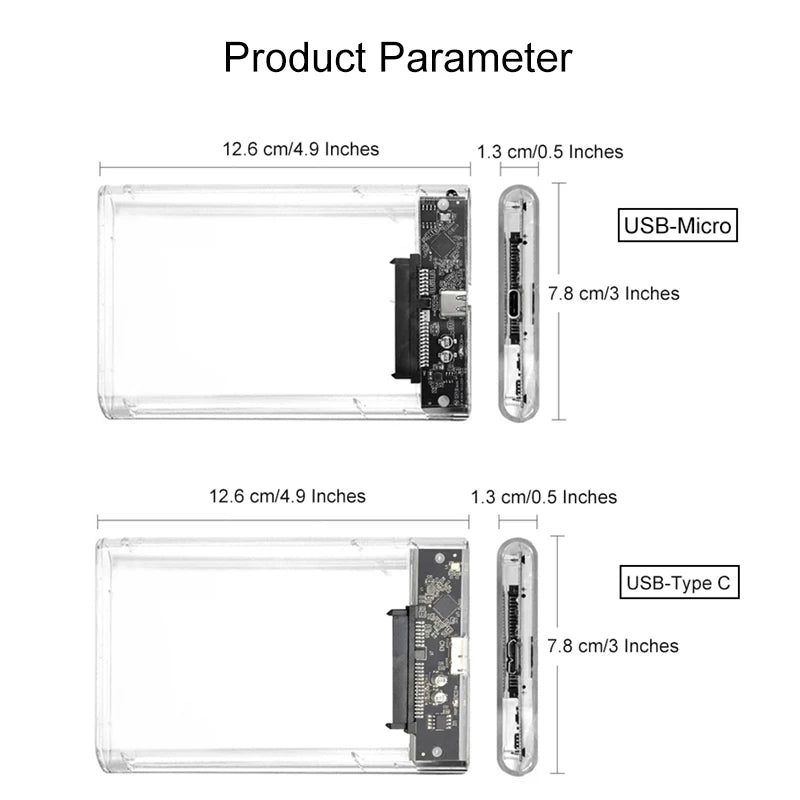 USB 3 0 Transparent HDD Enclosure 2 5 C Micro Cable External Hard Zpaxo