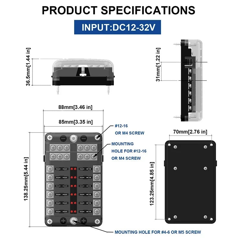 Positive Negative Anodes Fuse Block Box Transparent Cover Holder LED Zpaxo