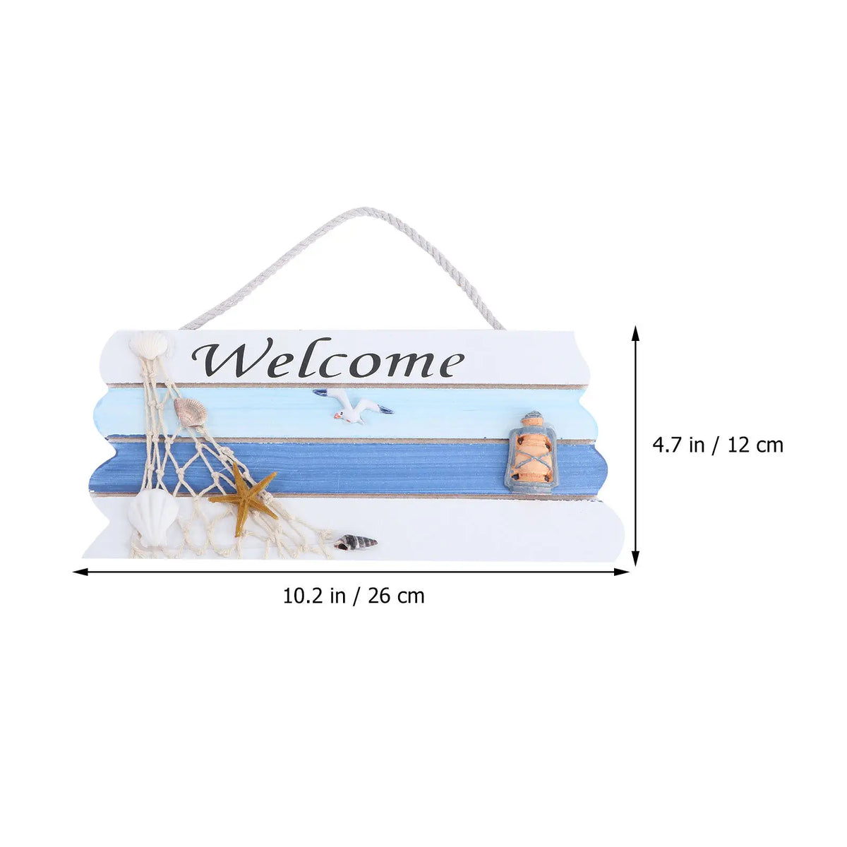 Wooden Welcome Hanging Sign Hand-painted Blue Mediterranean Door Zpaxo