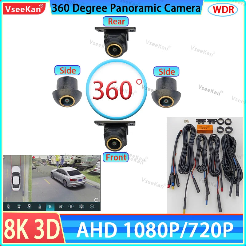 8K AHD 1080P 720P 3D 360 Panoramic Car Camera Rear+front+side Android Zpaxo