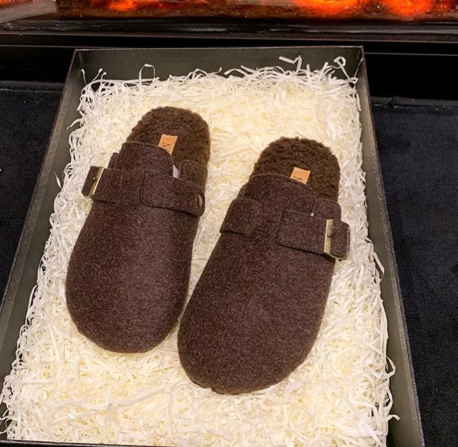 2025 Women's Winter Mule Slippers Fashion Felt Suede Fleece Cotton Zpaxo 40 dark brown