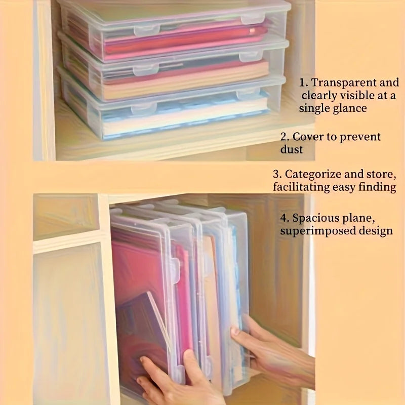A4 Clear Plastic Storage Box Hinged Lid Desktop Organizer Office Zpaxo