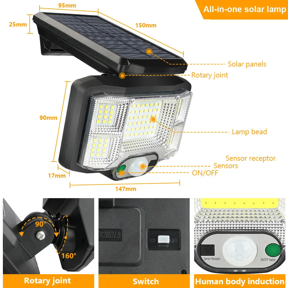 Solar LED Lights Outdoor Motion Sensor Split Lamp Remote Waterproof Zpaxo