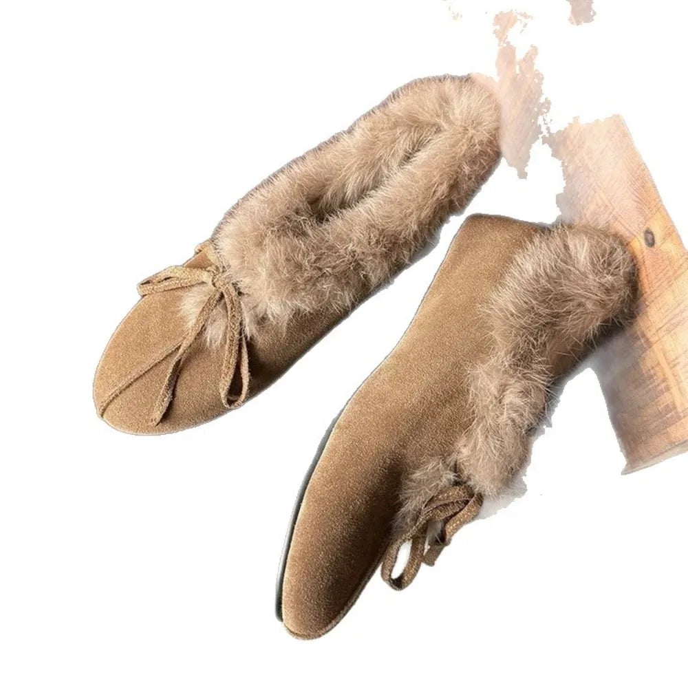 Winter Fuzzy Warm Flat Ankle Boots Women High-quality Suede Design Zpaxo