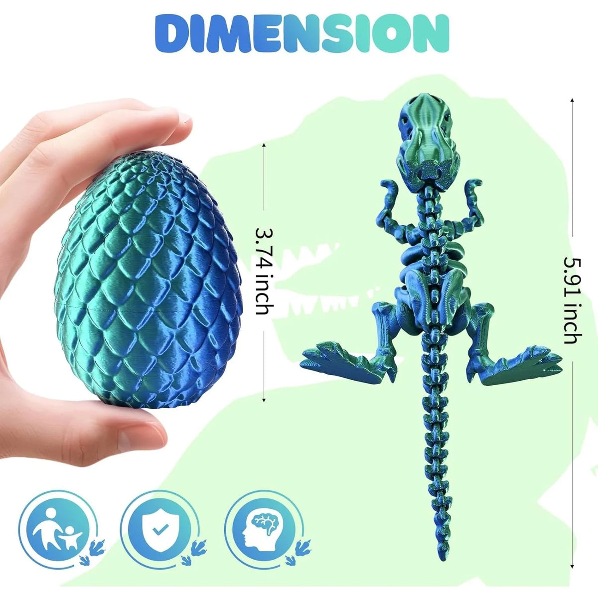 3D Printed Dinosaurwith Egg T-rex Stress Relief Figurines Fidget Zpaxo